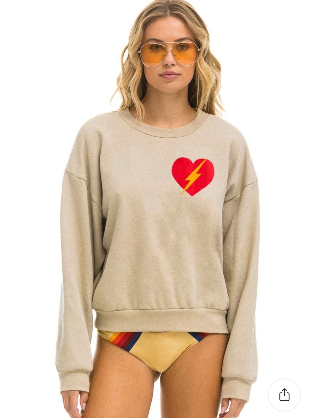 Aviator Nation Bolt Heart Relaxed Crewneck Sweatshirt S & Sweatpants XS. Sand.
